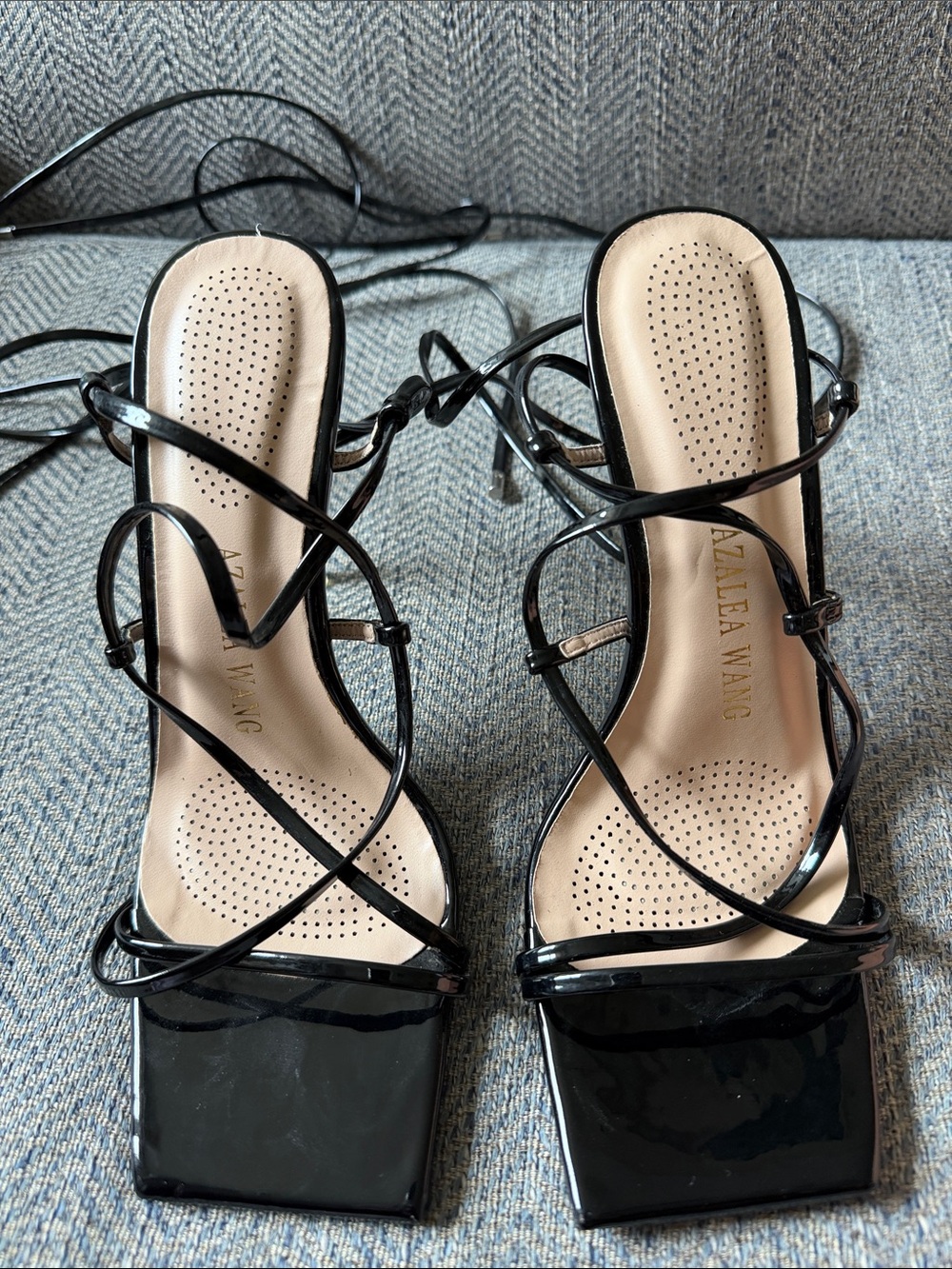 Azalea Wang Women’s Black Patent Leather Strapped Heels Size: 6
